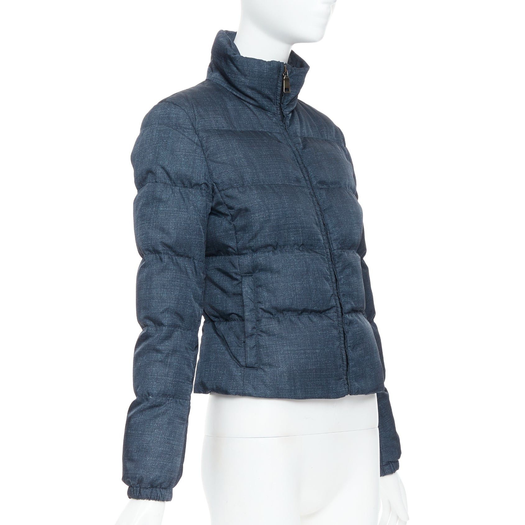 Prada PRADA 2011 navy denim fabric print triangle logo cropped puffer jacket IT38 XS Size XS / US 0-2 / IT 36-38 - 4 Thumbnail