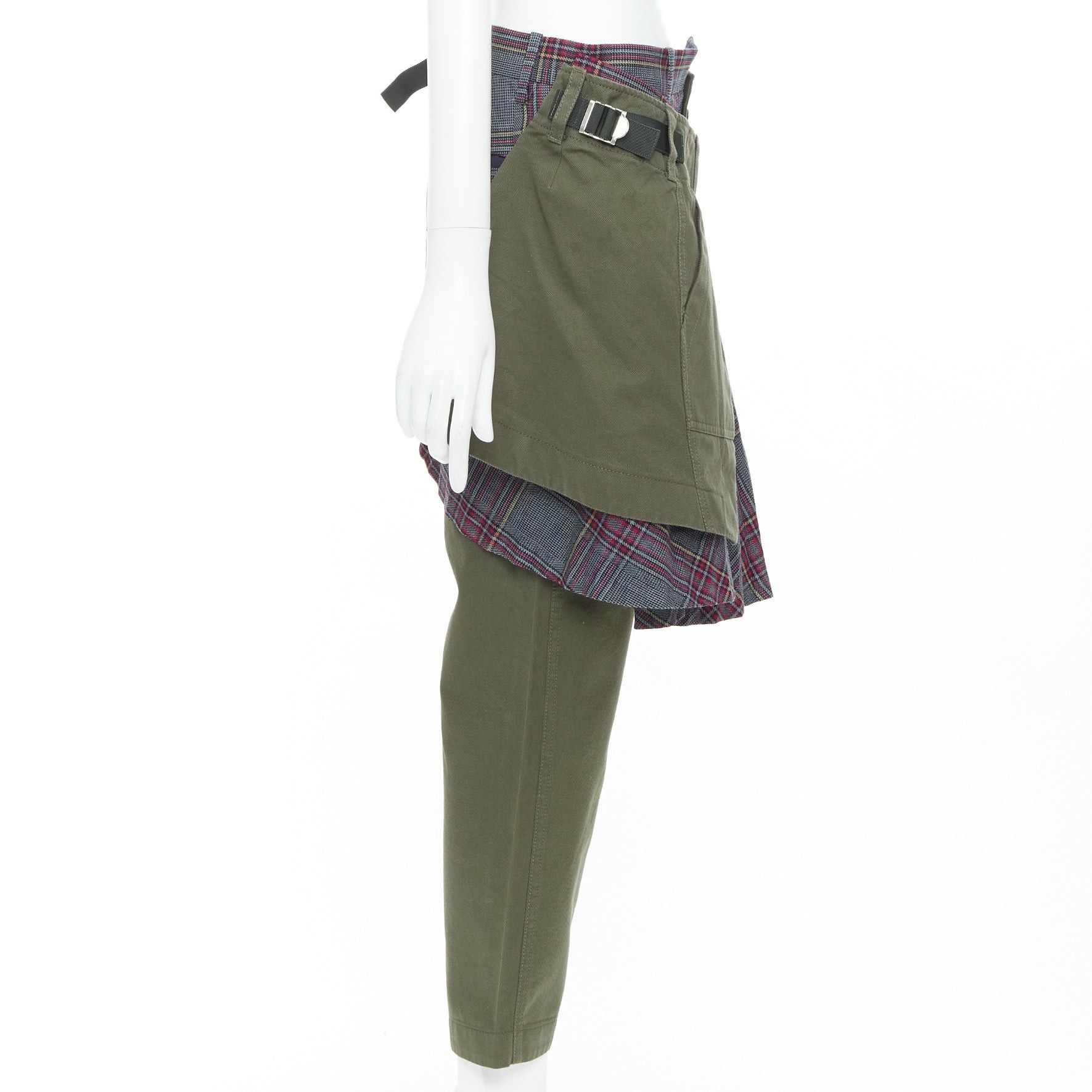 Sacai SACAI 2018 khaki cotton deconstructed check wool kilt pants JP2 M Size 28" / US 6 / IT 42 - 4 Thumbnail