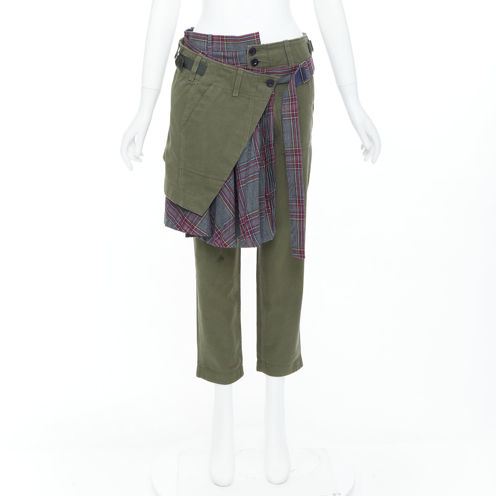 Sacai SACAI 2018 khaki cotton deconstructed check wool kilt pants JP2 M Size 28" / US 6 / IT 42 - 9 Thumbnail