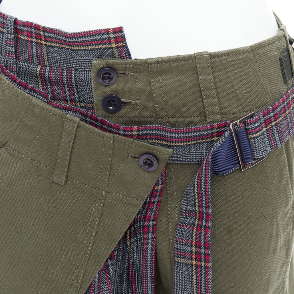 Sacai SACAI 2018 khaki cotton deconstructed check wool kilt pants JP2 M Size 28" / US 6 / IT 42 - 2 Thumbnail