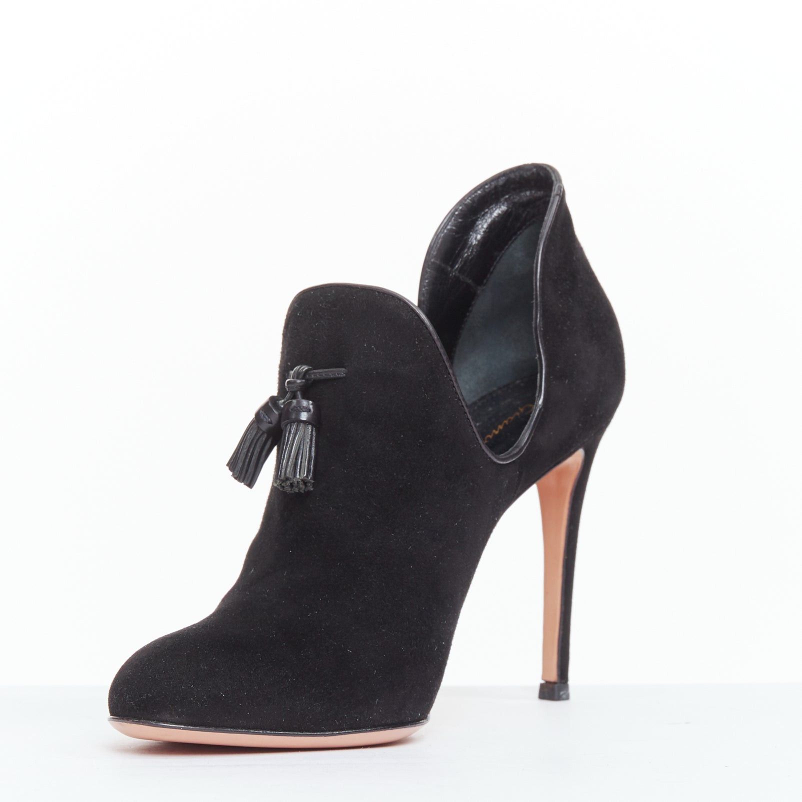 Gianvito Rossi GIANVITO ROSSI black suede leather tassel front stiletto booties EU37.5 Size US 7.5 / IT 37.5 - 4 Thumbnail