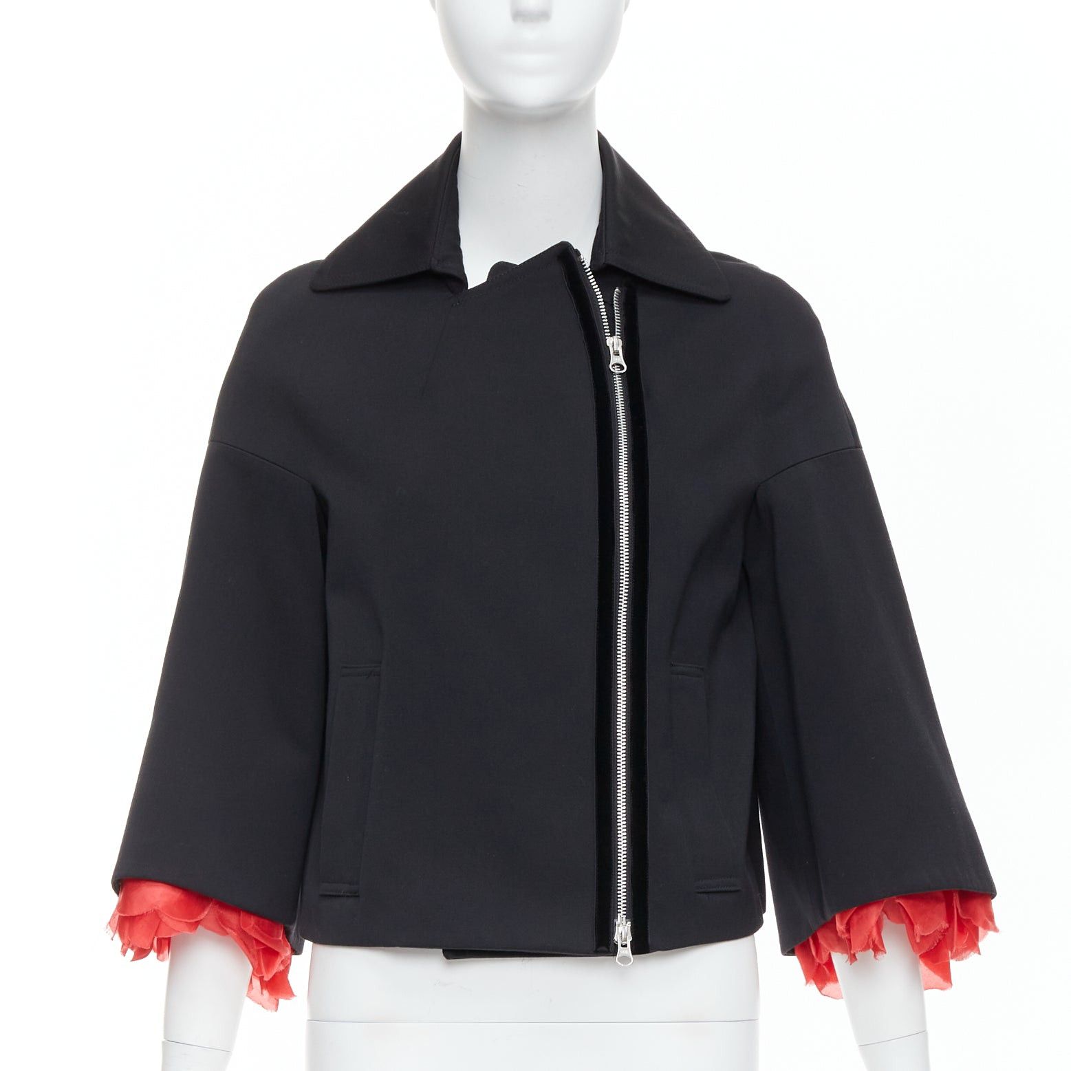 Other KEITA MARUYAMA black wool blend red petal cuffs flare biker jacket JP2 M Size M / US 6-8 / IT 42-44 - 3 Thumbnail