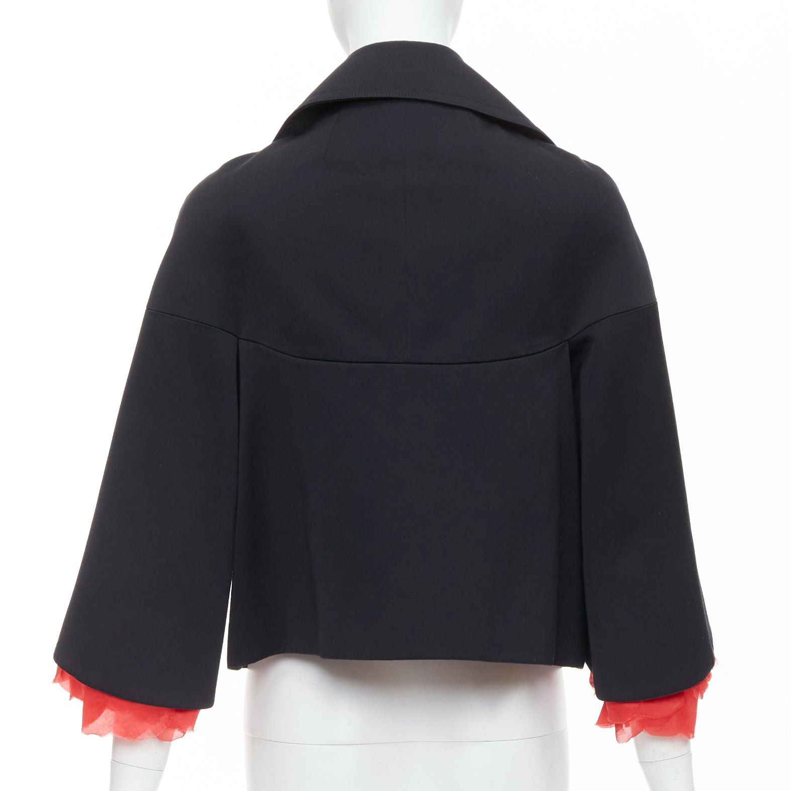 Other KEITA MARUYAMA black wool blend red petal cuffs flare biker jacket JP2 M Size M / US 6-8 / IT 42-44 - 6 Thumbnail