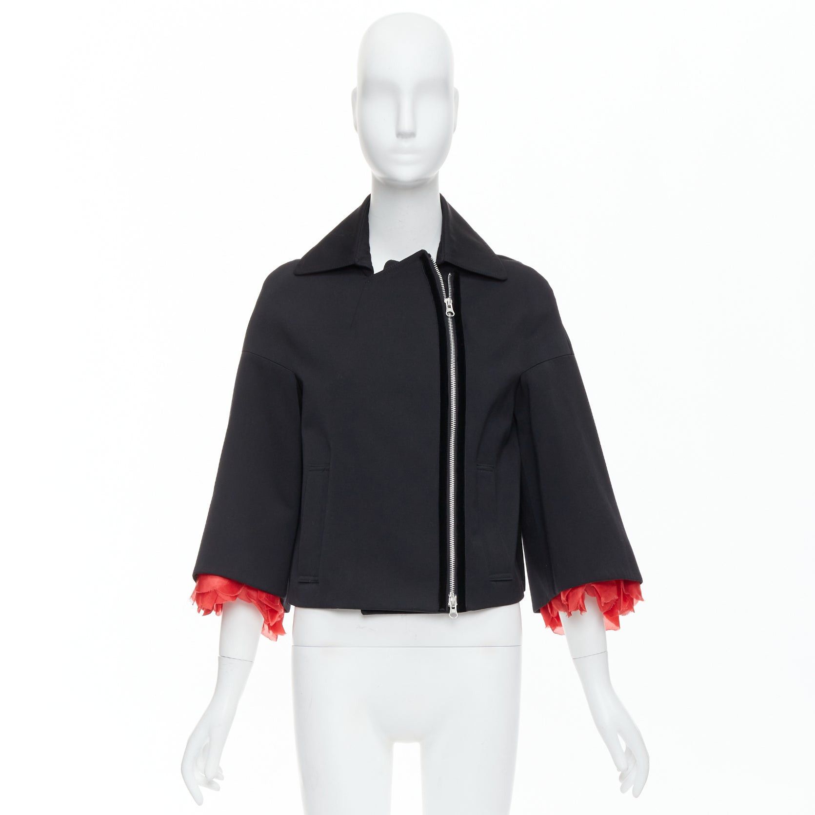 Other KEITA MARUYAMA black wool blend red petal cuffs flare biker jacket JP2 M Size M / US 6-8 / IT 42-44 - 10 Thumbnail