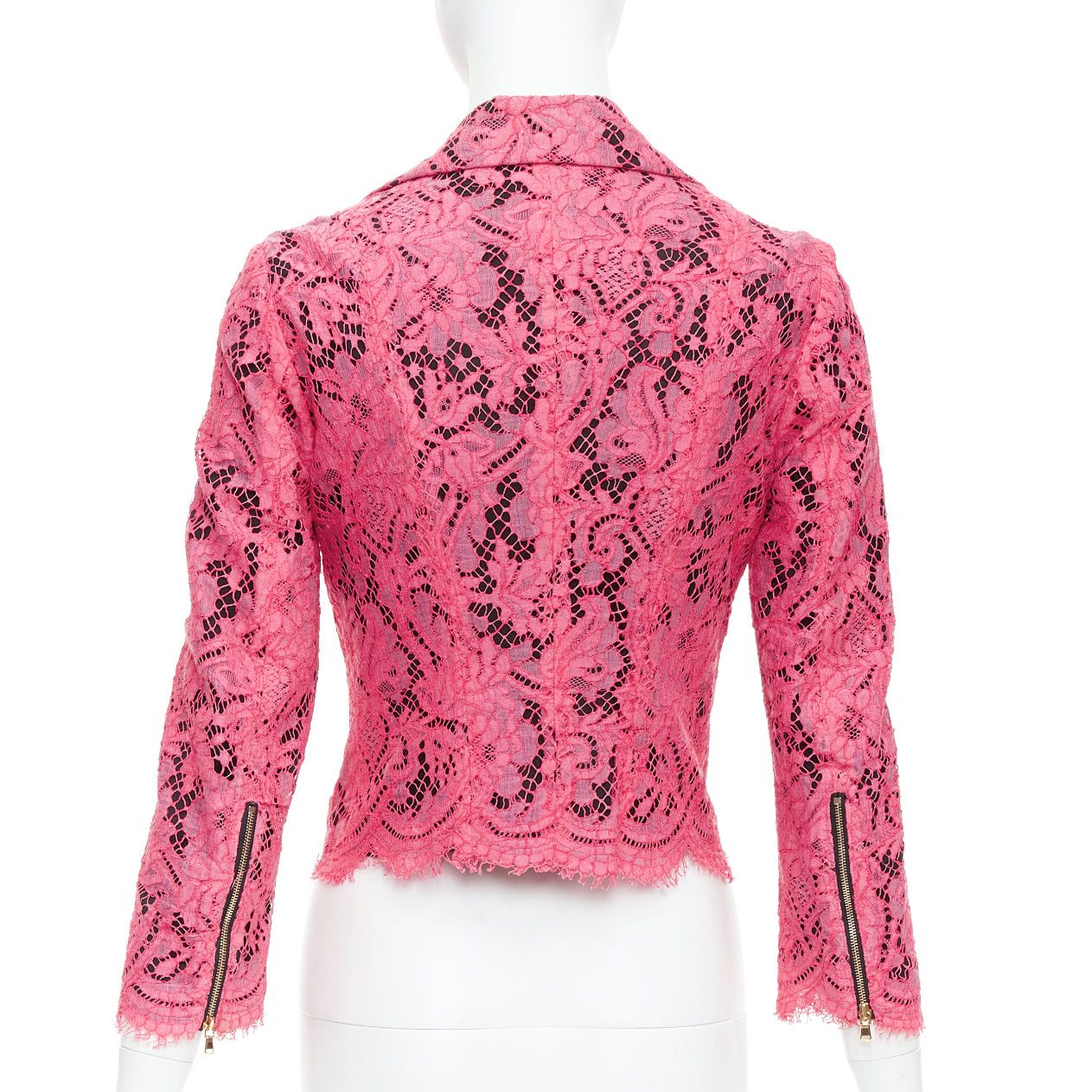 MSGM MSGM pink cotton blend lace side zip cropped biker jacket IT40 S Size S / US 4 / IT 40 - 6 Thumbnail