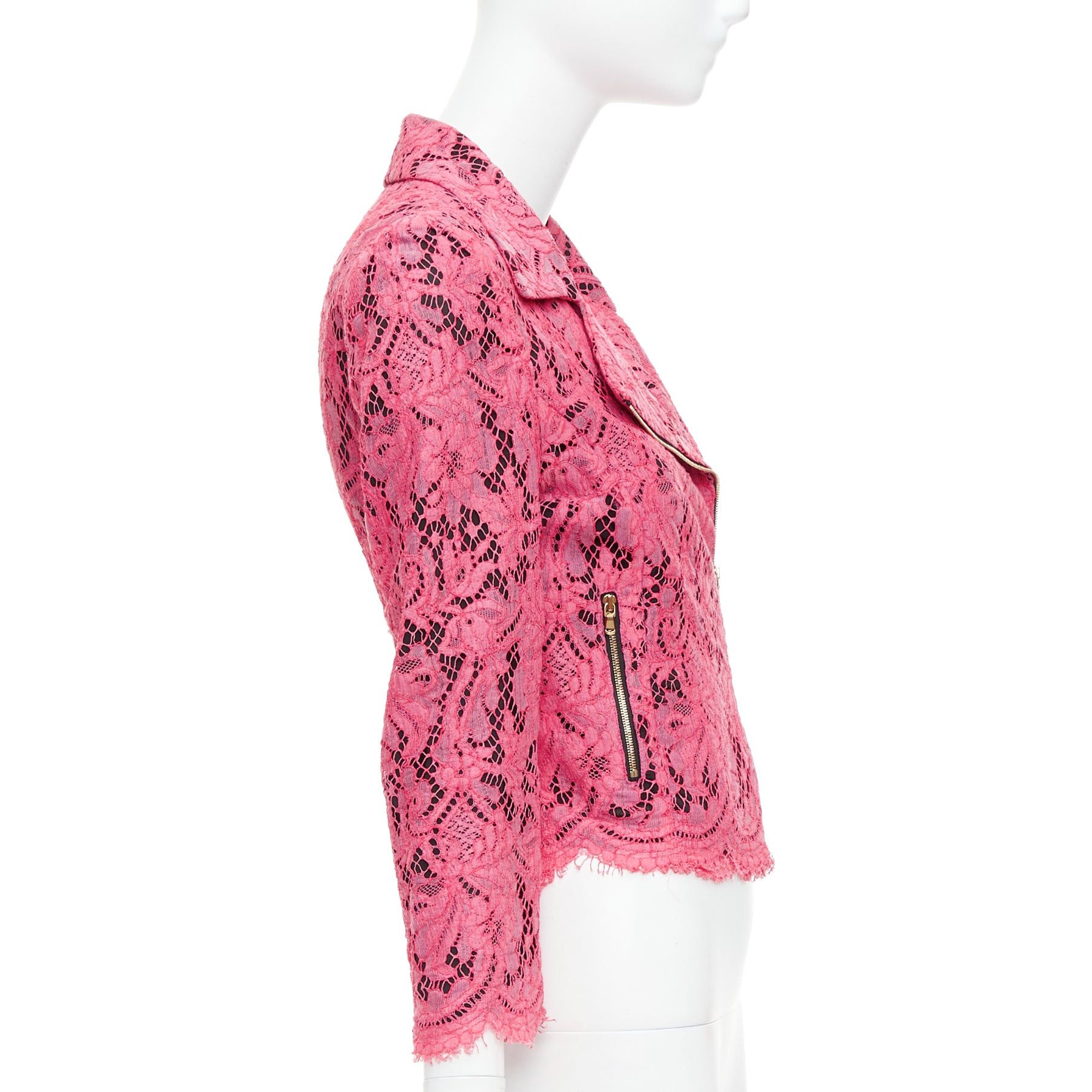 MSGM MSGM pink cotton blend lace side zip cropped biker jacket IT40 S Size S / US 4 / IT 40 - 5 Thumbnail
