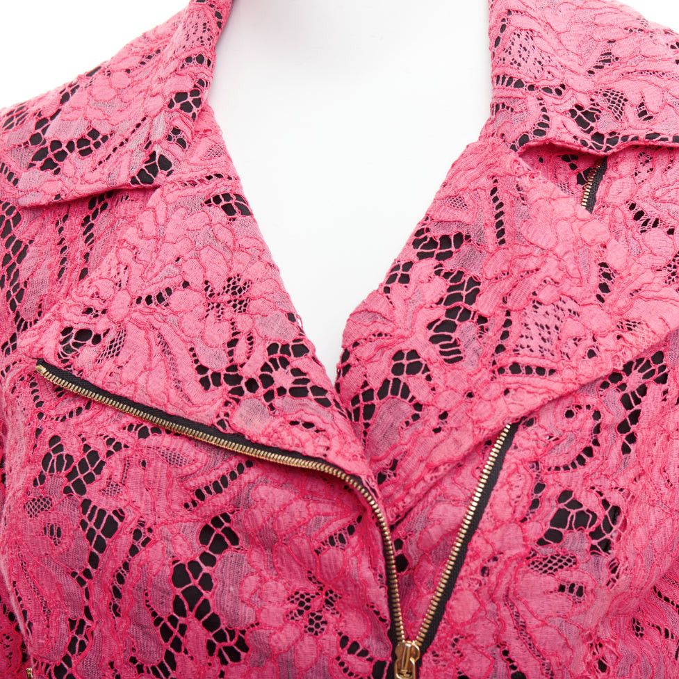 MSGM MSGM pink cotton blend lace side zip cropped biker jacket IT40 S Size S / US 4 / IT 40 - 8 Thumbnail