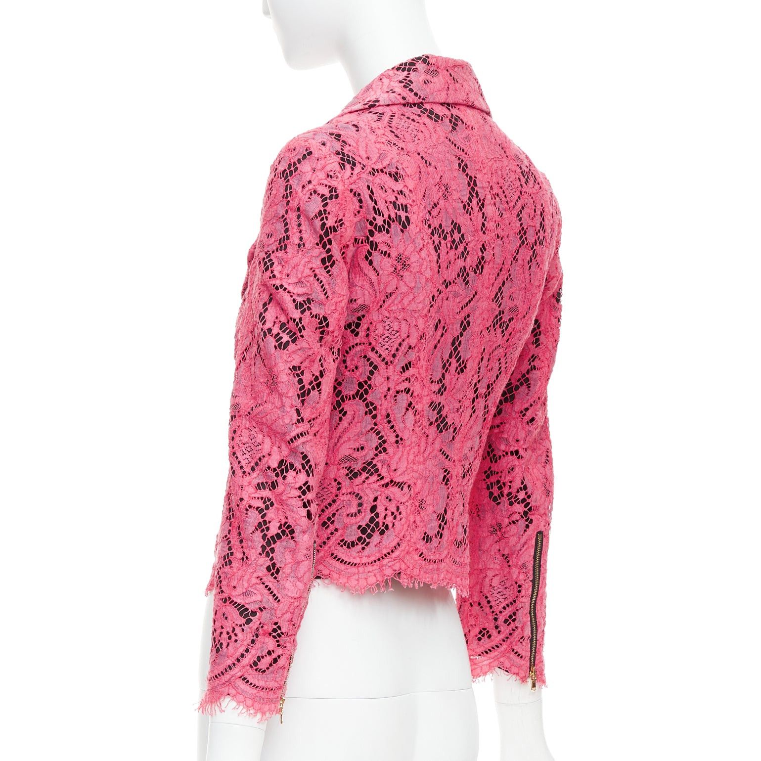 MSGM MSGM pink cotton blend lace side zip cropped biker jacket IT40 S Size S / US 4 / IT 40 - 7 Thumbnail