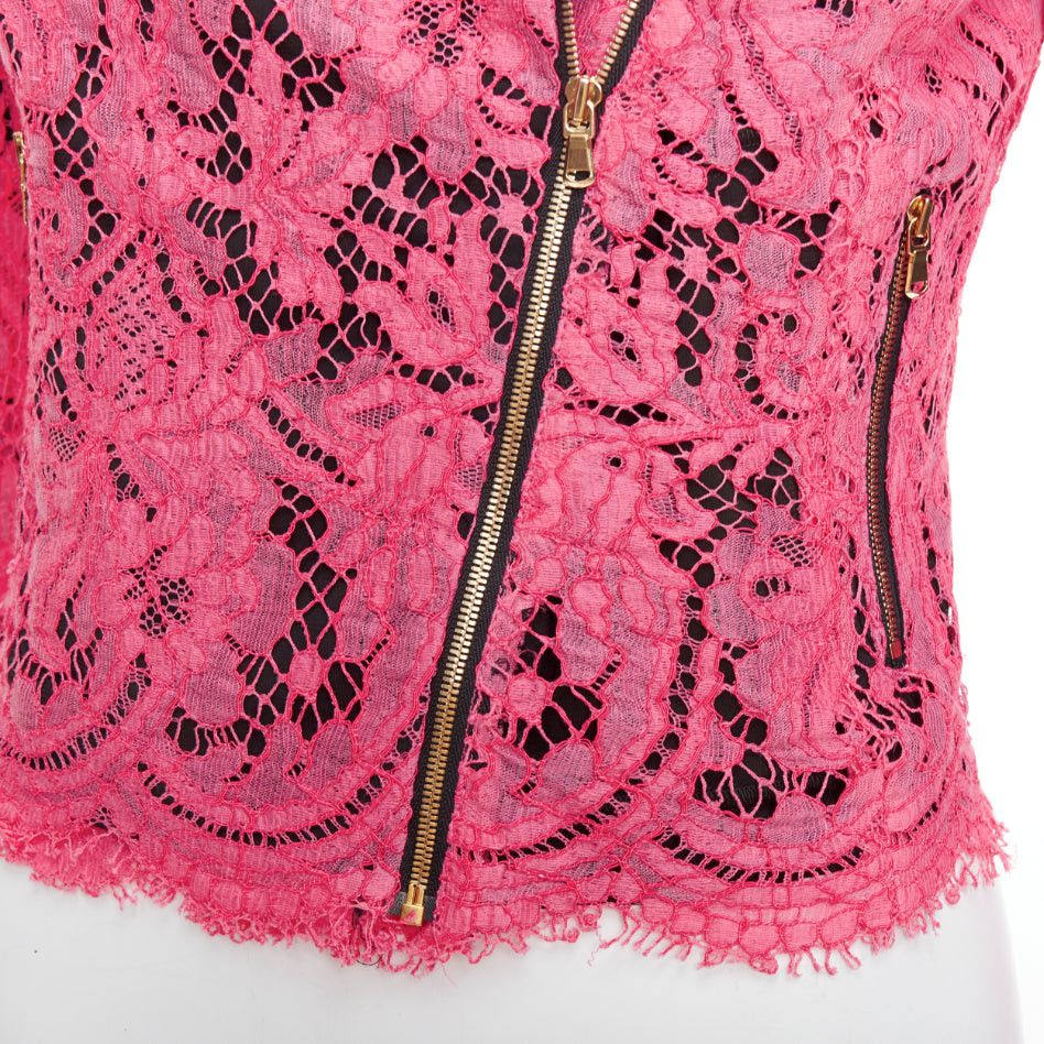 MSGM MSGM pink cotton blend lace side zip cropped biker jacket IT40 S Size S / US 4 / IT 40 - 2 Thumbnail