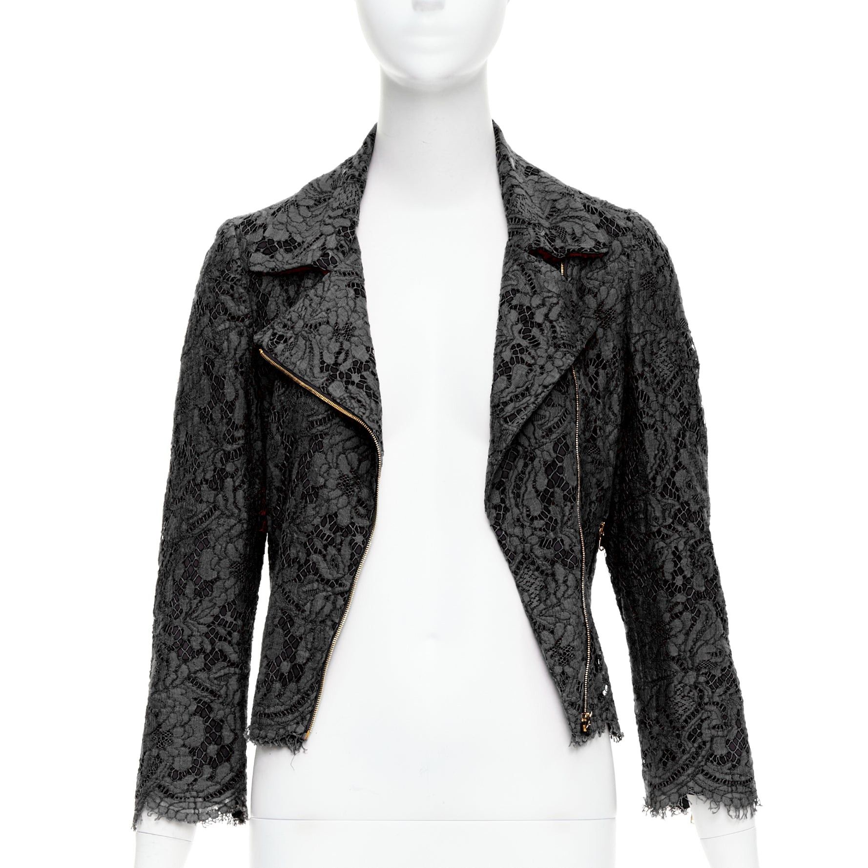 MSGM MSGM black cotton blend lace side zip cropped biker jacket IT40 S Size S / US 4 / IT 40 - 3 Thumbnail