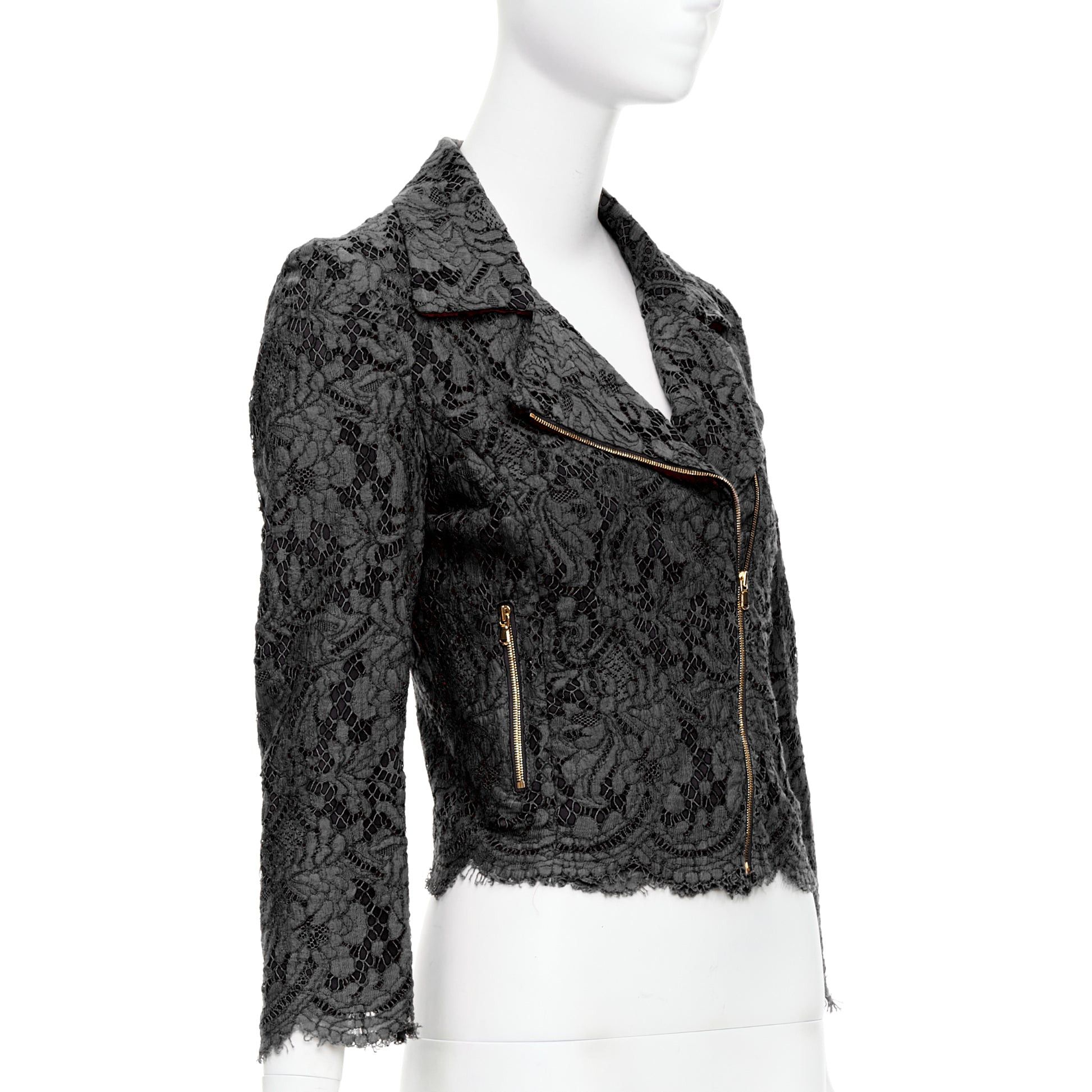 MSGM MSGM black cotton blend lace side zip cropped biker jacket IT40 S Size S / US 4 / IT 40 - 4 Thumbnail