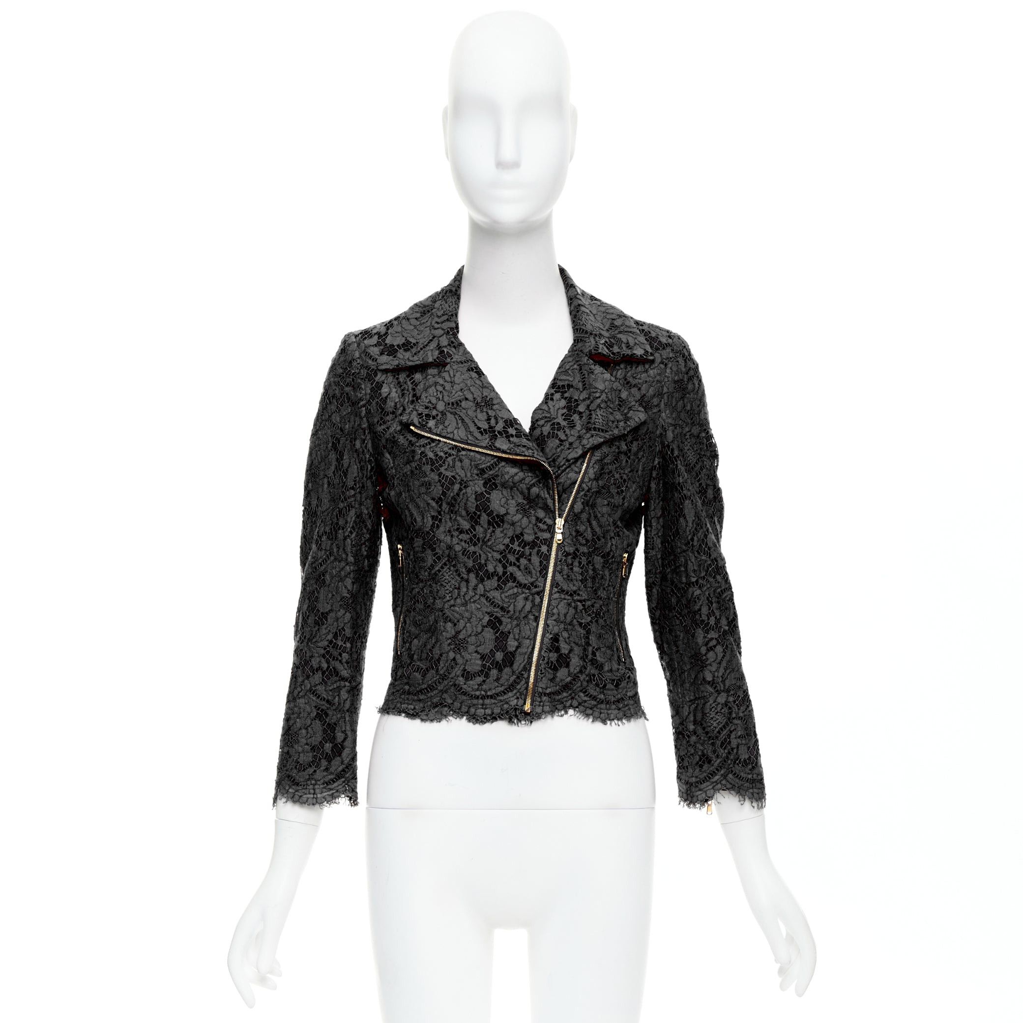 MSGM MSGM black cotton blend lace side zip cropped biker jacket IT40 S Size S / US 4 / IT 40 - 10 Thumbnail