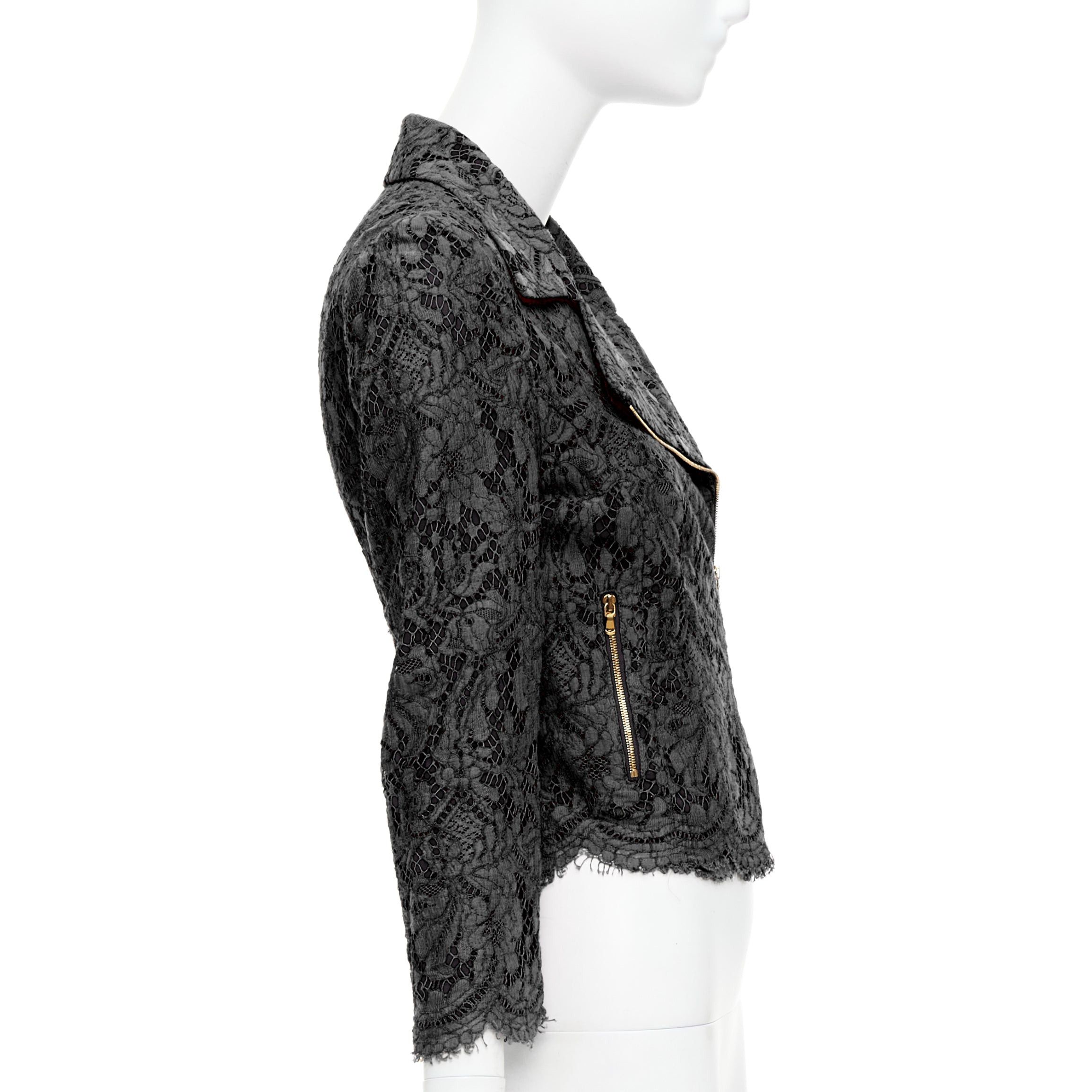 MSGM MSGM black cotton blend lace side zip cropped biker jacket IT40 S Size S / US 4 / IT 40 - 5 Thumbnail