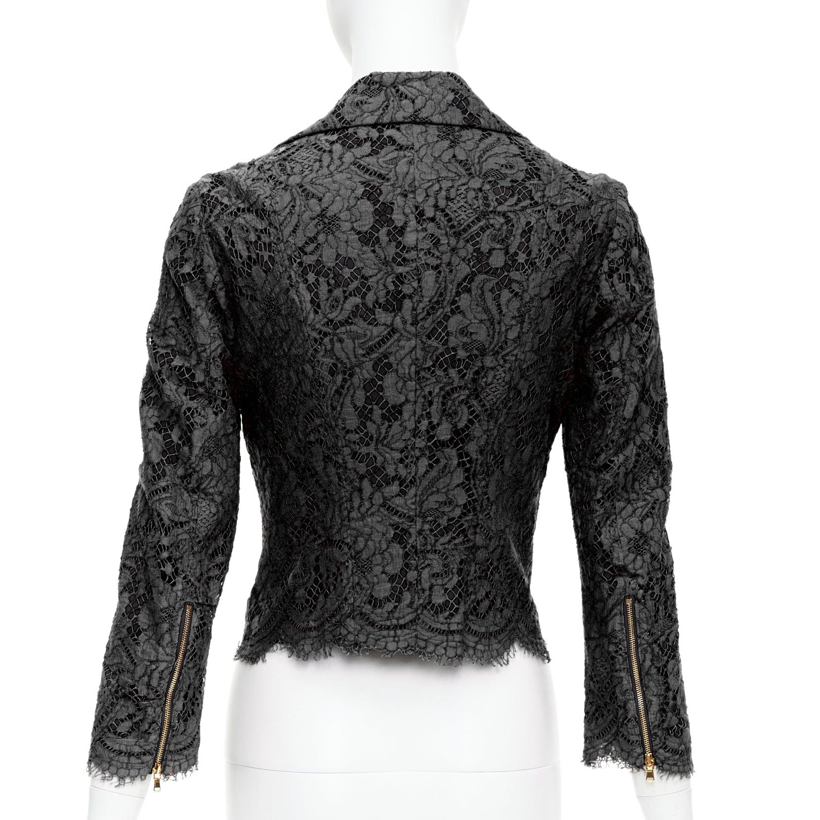 MSGM MSGM black cotton blend lace side zip cropped biker jacket IT40 S Size S / US 4 / IT 40 - 6 Thumbnail