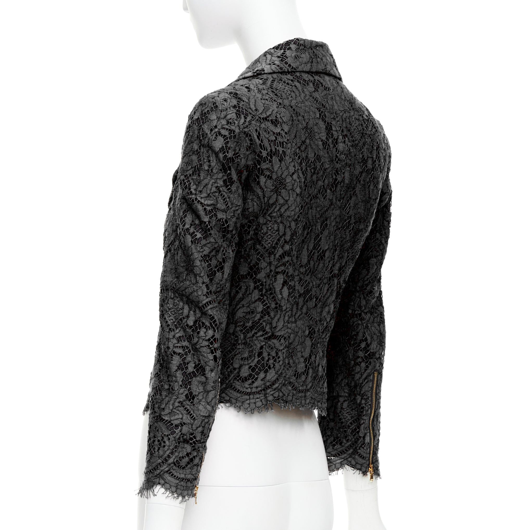 MSGM MSGM black cotton blend lace side zip cropped biker jacket IT40 S Size S / US 4 / IT 40 - 7 Thumbnail