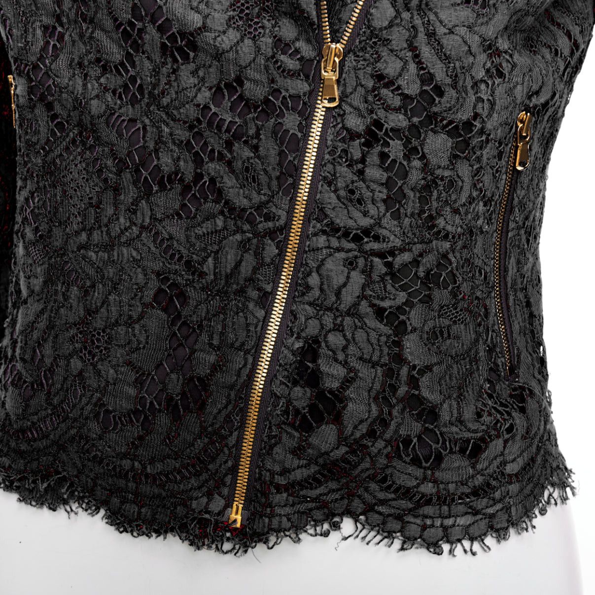 MSGM MSGM black cotton blend lace side zip cropped biker jacket IT40 S Size S / US 4 / IT 40 - 2 Thumbnail
