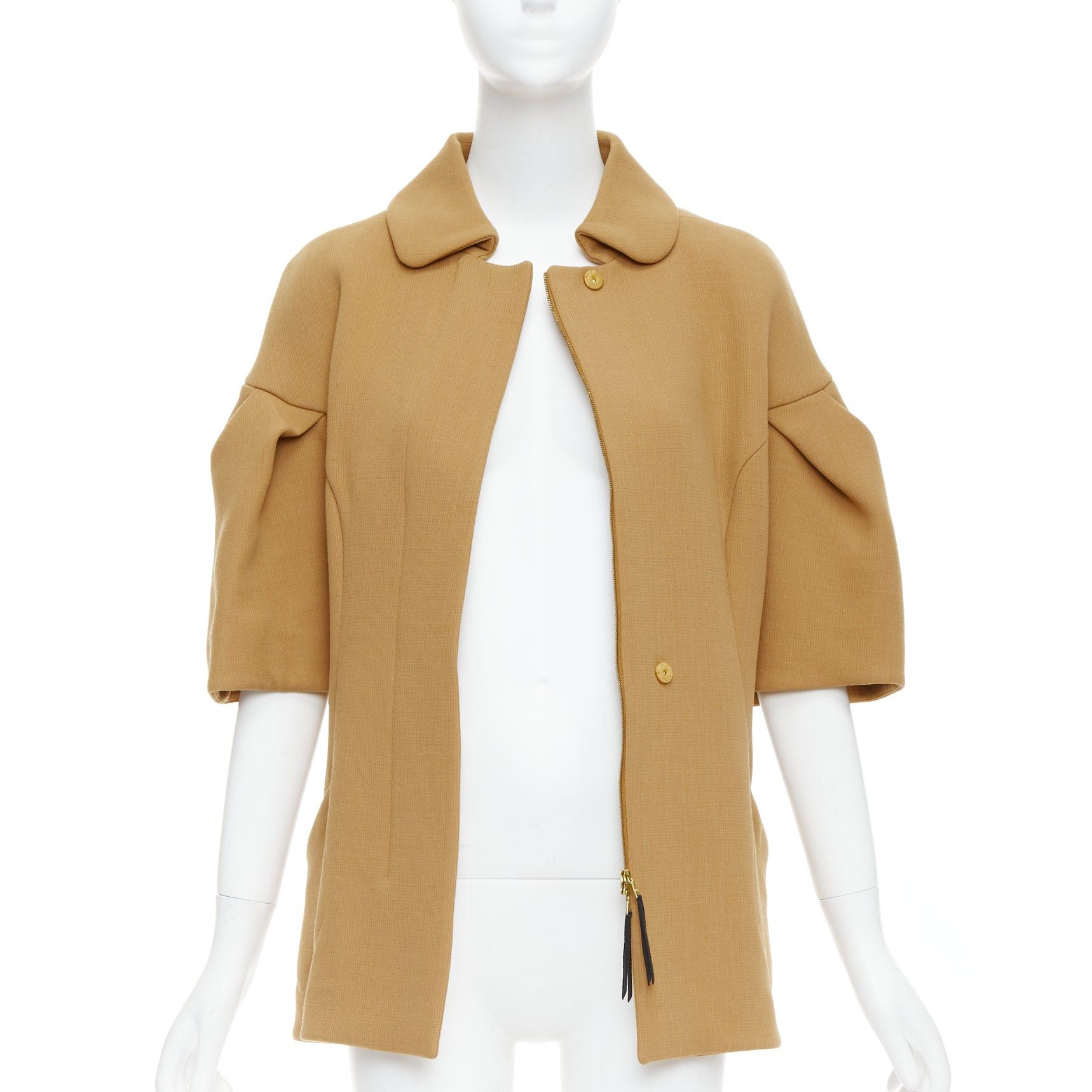 Marni MARNI camel virgin wool puff darted sleeve zip round collar coat IT40 S Size S / US 4 / IT 40 - 3 Thumbnail