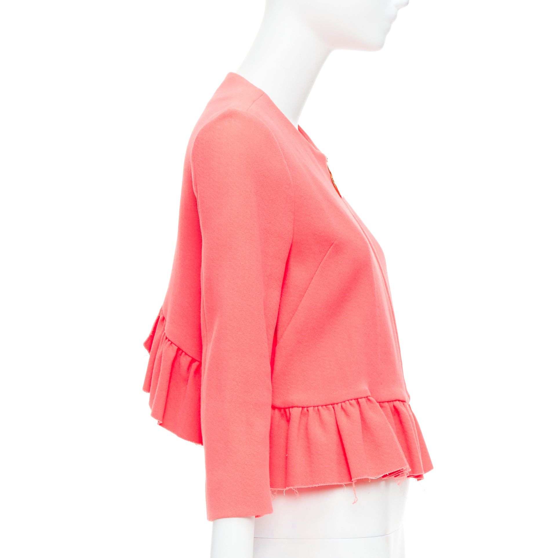 Marni MARNI hot pink cotton blend ruffle hem zip front cropped jacket IT38 XS Size XS / US 0-2 / IT 36-38 - 5 Thumbnail