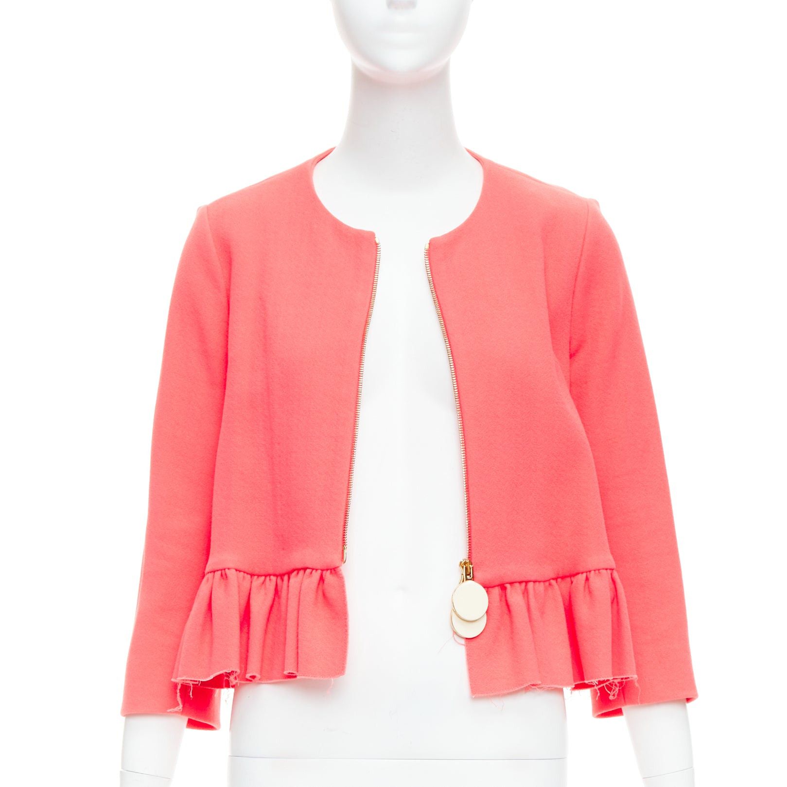 Marni MARNI hot pink cotton blend ruffle hem zip front cropped jacket IT38 XS Size XS / US 0-2 / IT 36-38 - 3 Thumbnail