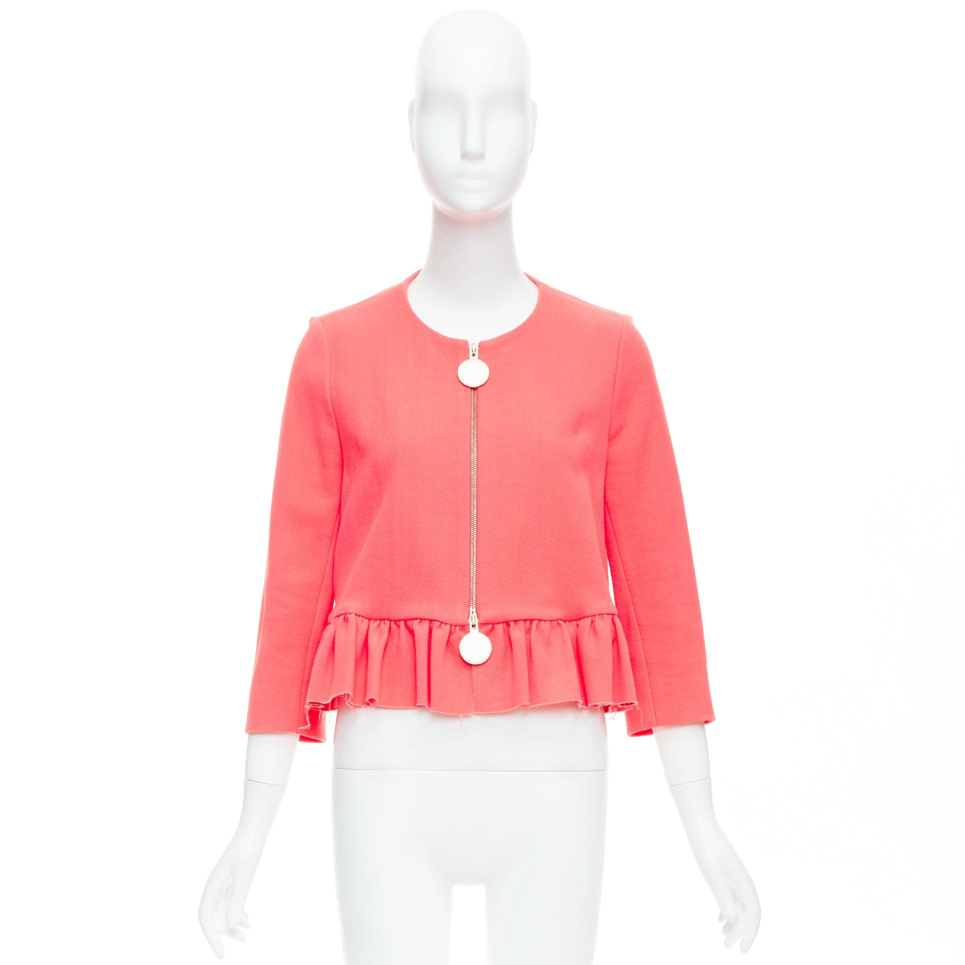 Marni MARNI hot pink cotton blend ruffle hem zip front cropped jacket IT38 XS Size XS / US 0-2 / IT 36-38 - 10 Thumbnail