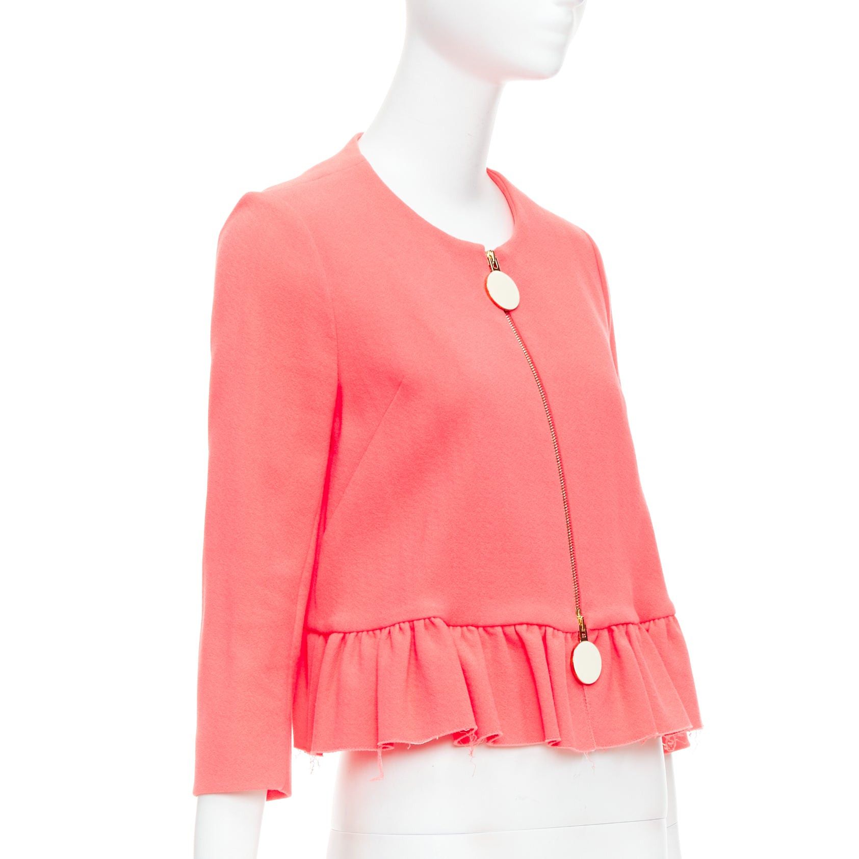 Marni MARNI hot pink cotton blend ruffle hem zip front cropped jacket IT38 XS Size XS / US 0-2 / IT 36-38 - 4 Thumbnail