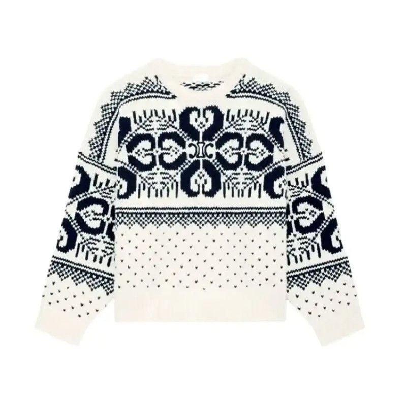 Chanel Chanel White Sweater with Navy Patterns 0089 Size M / US 6-8 / IT 42-44 - 2 Thumbnail