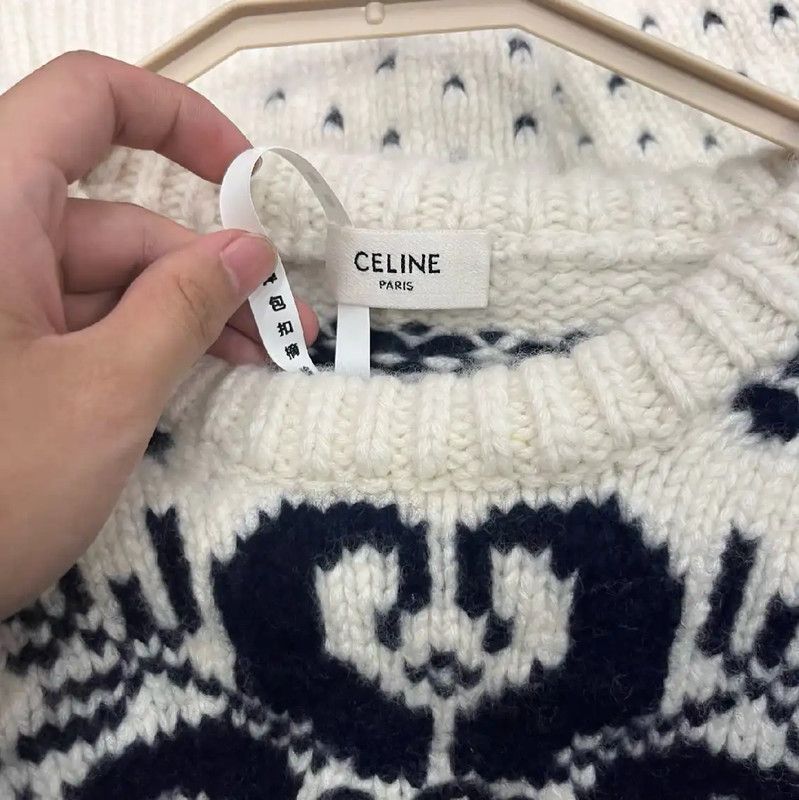 Chanel Chanel White Sweater with Navy Patterns 0089 Size M / US 6-8 / IT 42-44 - 7 Thumbnail