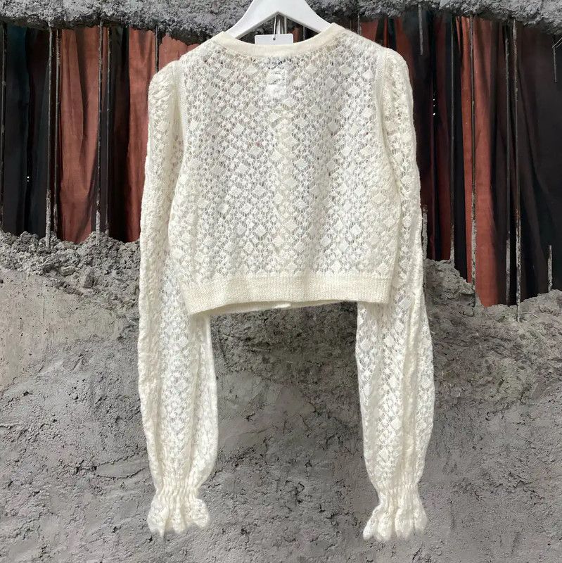 Chanel Chanel White Long Sleeve Cropped Knit Sweater 0089 Size ONE SIZE - 2 Thumbnail