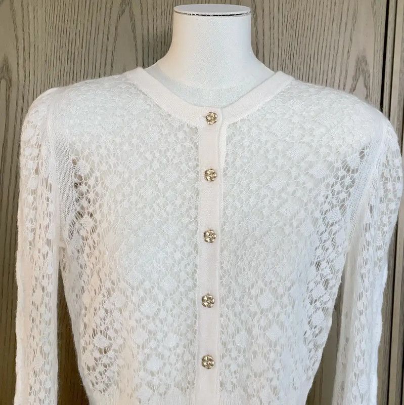Chanel Chanel White Alpaca Wool Puff Sleeve Cardigan 0089 Size S / US 4 / IT 40 - 4 Thumbnail