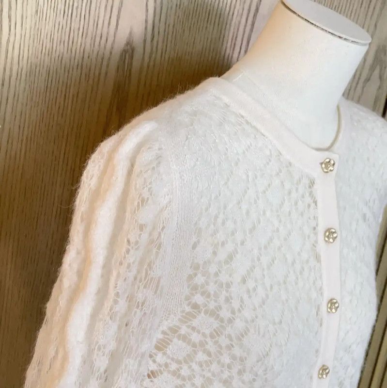 Chanel Chanel White Alpaca Wool Puff Sleeve Cardigan 0089 Size S / US 4 / IT 40 - 7 Thumbnail