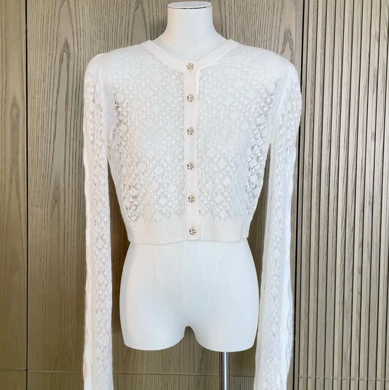 Chanel Chanel White Alpaca Wool Puff Sleeve Cardigan 0089 Size S / US 4 / IT 40 - 5 Thumbnail