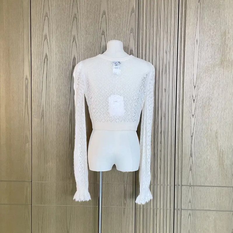 Chanel Chanel White Alpaca Wool Puff Sleeve Cardigan 0089 Size S / US 4 / IT 40 - 3 Thumbnail