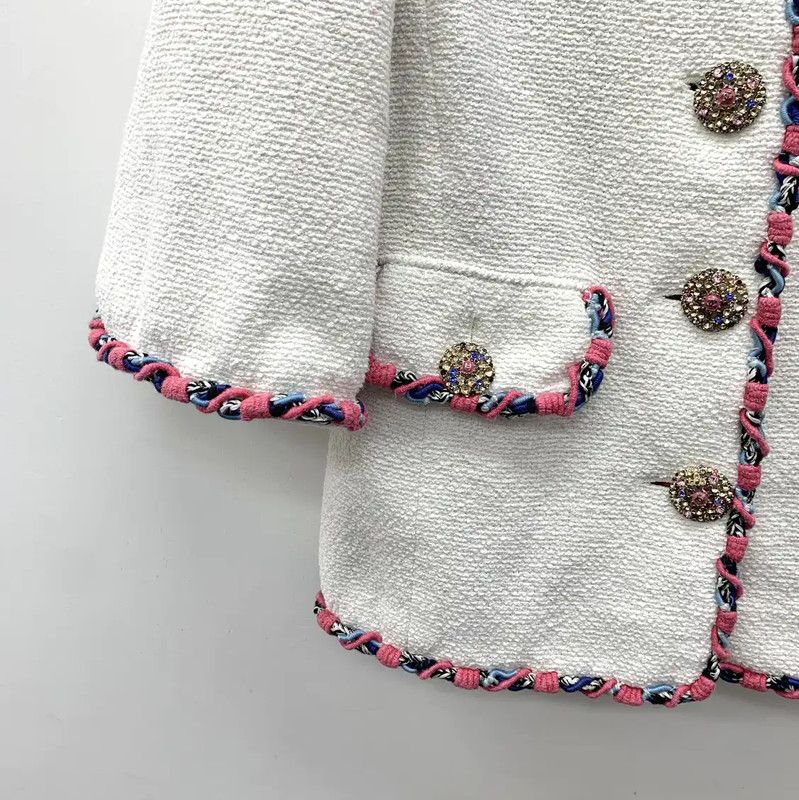 Chanel Chanel White Cotton Women's Jacket 0089 Size XS / US 0-2 / IT 36-38 - 4 Thumbnail