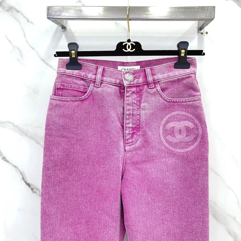 Chanel Chanel Pink Logo Women's Denim Jeans 0089 Size 23" - 3 Thumbnail