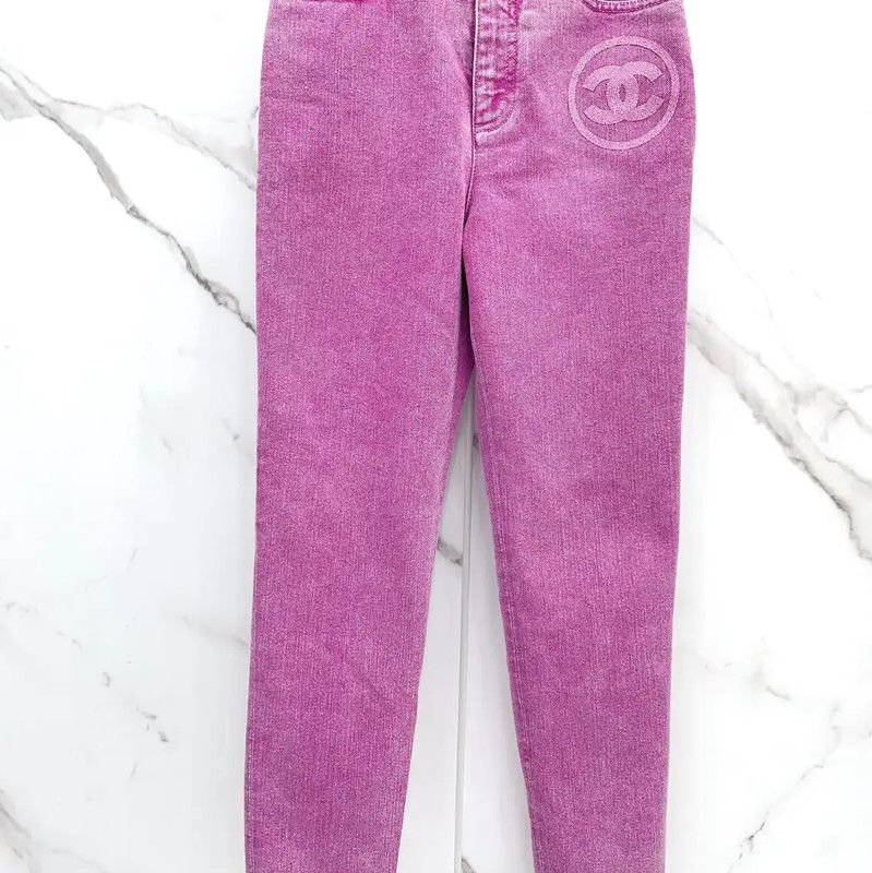 Chanel Chanel Pink Logo Women's Denim Jeans 0089 Size 23" - 4 Thumbnail