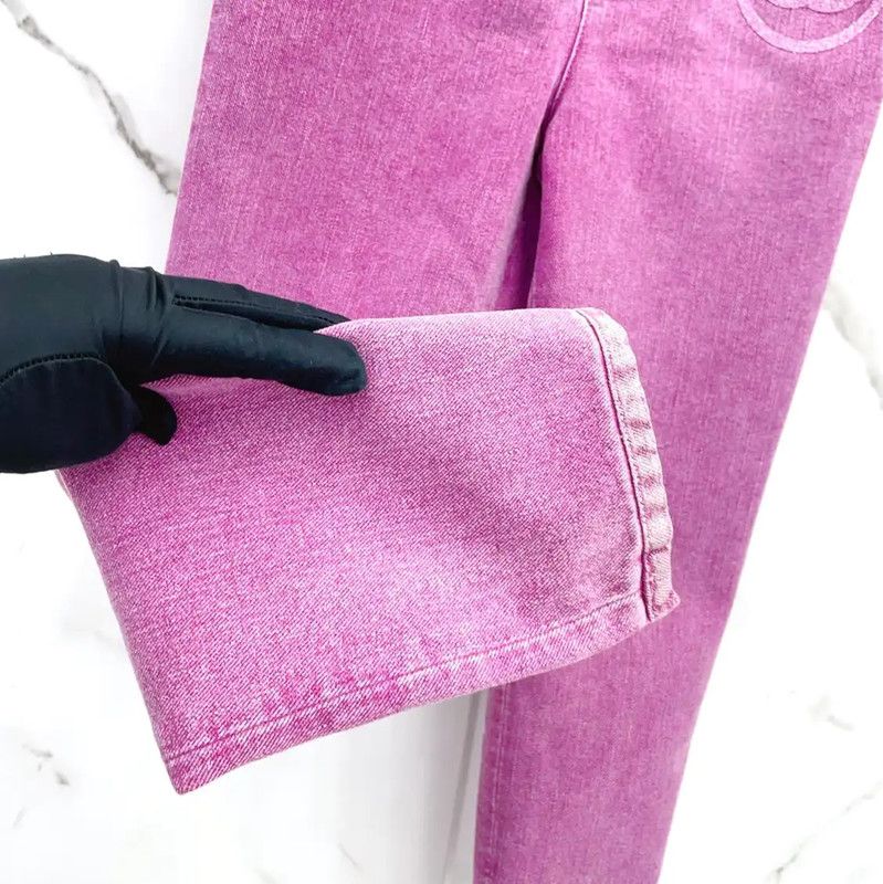 Chanel Chanel Pink Logo Women's Denim Jeans 0089 Size 23" - 5 Thumbnail