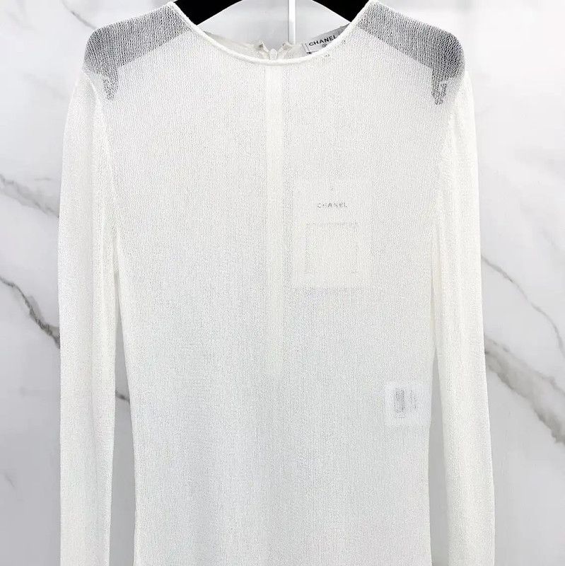 Chanel Chanel Long Sleeve White Cotton Dress 0089 Size L / US 10 / IT 46 - 3 Thumbnail