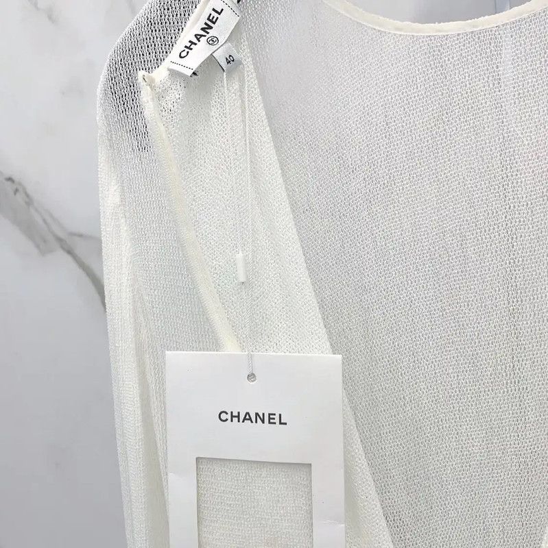 Chanel Chanel Long Sleeve White Cotton Dress 0089 Size L / US 10 / IT 46 - 5 Thumbnail