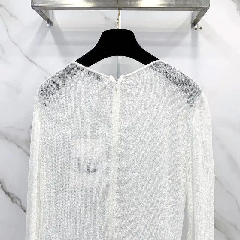 Chanel Chanel Long Sleeve White Cotton Dress 0089 Size L / US 10 / IT 46 - 8 Thumbnail