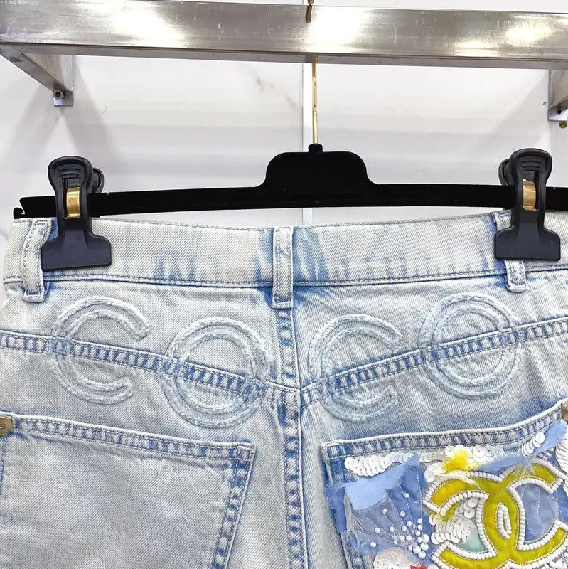 Chanel Chanel Blue Cotton Logo Women's Shorts 0089 Size 23" - 6 Thumbnail