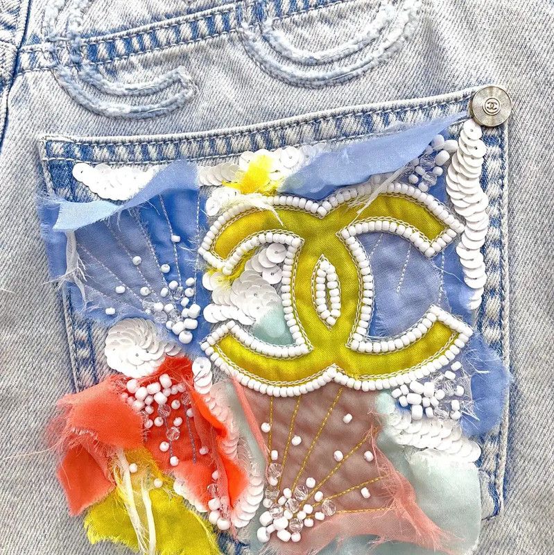 Chanel Chanel Blue Cotton Logo Women's Shorts 0089 Size 23" - 7 Thumbnail
