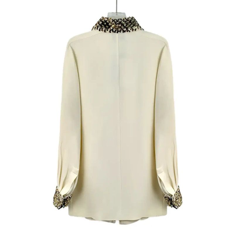 Chanel Chanel Beige Silk Blouse with Embellished Collar 0089 Size XS / US 0-2 / IT 36-38 - 2 Thumbnail
