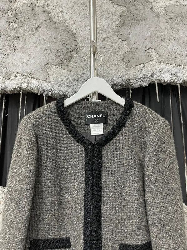 Chanel Chanel Gray Cotton Women's Jacket 0089 Size ONE SIZE - 3 Thumbnail