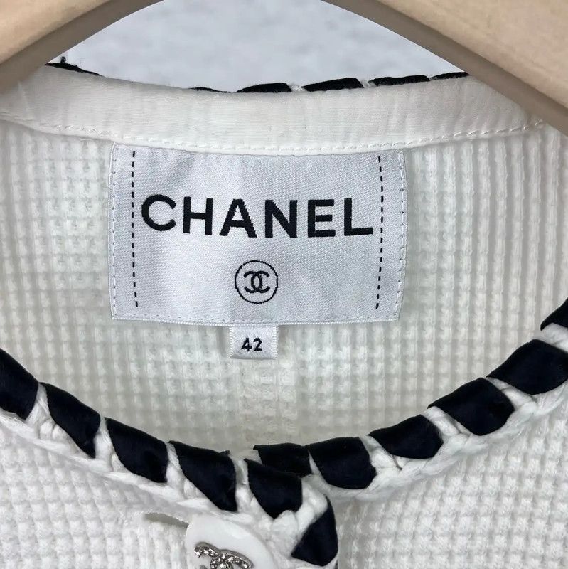 Chanel Chanel White Cotton Jacket for Women 0089 Size L / US 10 / IT 46 - 3 Thumbnail