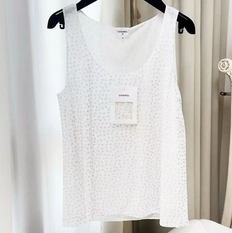 Chanel Chanel White Women's T-Shirt with Floral Print 0089 Size L / US 10 / IT 46 - 7 Thumbnail