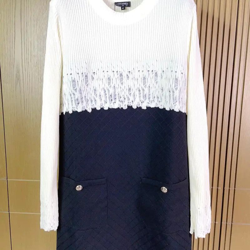 Chanel Chanel Color-Block Wool Blend Long Sleeve Dress 0089 Size S / US 4 / IT 40 - 4 Thumbnail