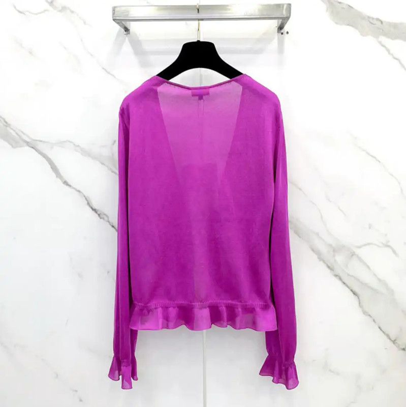 Chanel Chanel Purple Silk Long Sleeve Cardigan 0089 Size M / US 6-8 / IT 42-44 - 2 Thumbnail