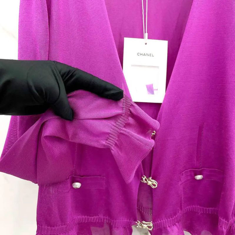 Chanel Chanel Purple Silk Long Sleeve Cardigan 0089 Size M / US 6-8 / IT 42-44 - 4 Thumbnail