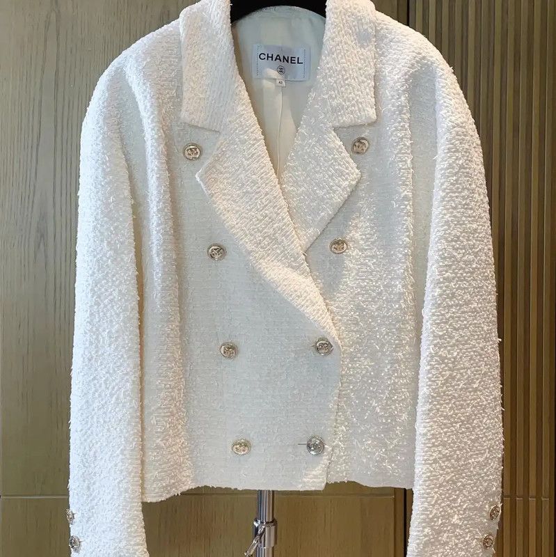 Chanel Chanel White Cotton Blend Women's Jacket 0089 Size M / US 6-8 / IT 42-44 - 4 Thumbnail