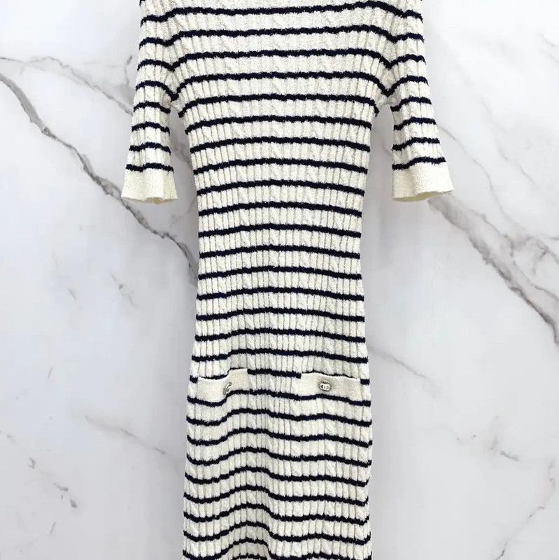Chanel Chanel Striped Wool Blend Short Sleeve Dress 0089 Size S / US 4 / IT 40 - 4 Thumbnail